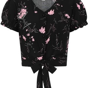Collectif Misty Tipsy Elephants 50's Blouse Black